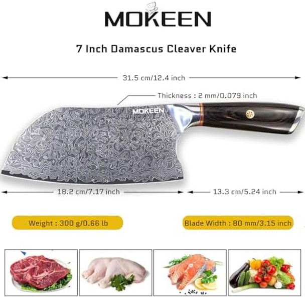 Cleaver Knife 7 Inch 67 Layers Vg10 Damascus Steel Kitchen Knife Ultra Sharp Meat Cleaver Professional Chef Knife With Unique Wood Handle Full Tang Box
