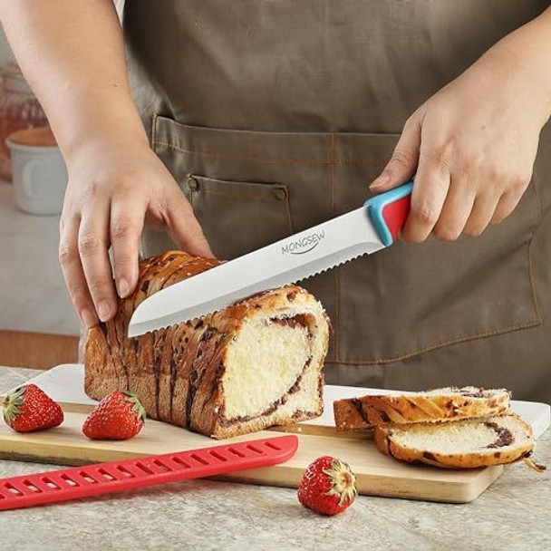 Bread Knife With Sheath 8 Inch Serrated Bread Knife For Homemade Bread Bread Cutter With Ergonomic Dual-Color Handle Great For Slicing Homemade Bread Bagels Cake (8 Inch)