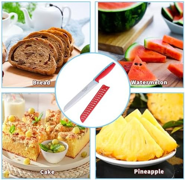Bread Knife With Sheath 8 Inch Serrated Bread Knife For Homemade Bread Bread Cutter With Ergonomic Dual-Color Handle Great For Slicing Homemade Bread Bagels Cake (8 Inch)