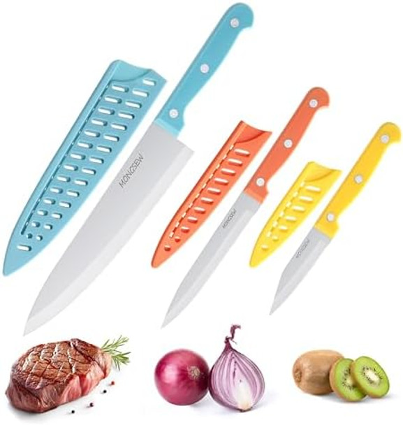 3Pcs Kitchen Knife Stainless Steel Chef Knife Set Ultra Sharp Knives With Plastic Handle (Blue Orange Yellow)