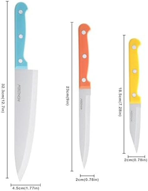 3Pcs Kitchen Knife Stainless Steel Chef Knife Set Ultra Sharp Knives With Plastic Handle (Blue Orange Yellow)