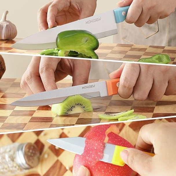 3Pcs Kitchen Knife Stainless Steel Chef Knife Set Ultra Sharp Knives With Plastic Handle (Blue Orange Yellow)