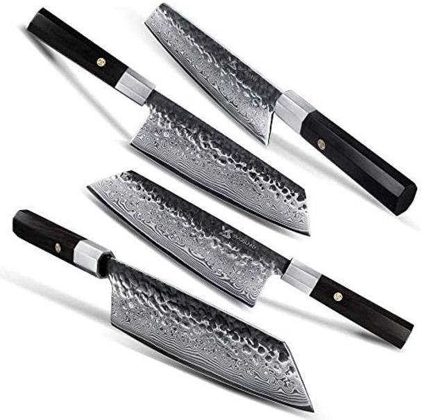 Msy Bigsunny 8.3" Forged Damascus Steel Cleaver Knife - Asian Vegetable Knife Nakiri Knife - Octagonal Sandalwood Handle