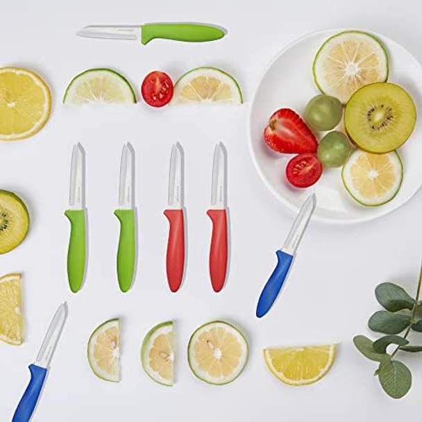 Paring Knife Set Of 6 Pcs 3.5 Inch Stainless Steel Fruit And Vegetable Knivescomfortable Handle With Multi-Color Red/Green/Blue