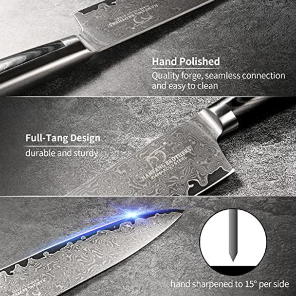 Chef'S Knife Set With Box - 4 Pieces Damascus Kitchen Knives Vg10 Steel Professional Set With Non-Slip Micarta Handle Knife Sharpener Included