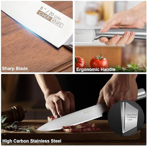 Numola Kitchen Knife Set 5 Piece Kitchen Knife With Ergonomic Handle Sharp Chef Knife Set Professional Stainless Steel Cooking Knife Set For Couple (Silvery)