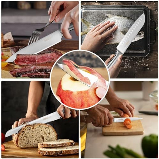 Numola Kitchen Knife Set 5 Piece Kitchen Knife With Ergonomic Handle Sharp Chef Knife Set Professional Stainless Steel Cooking Knife Set For Couple (Silvery)