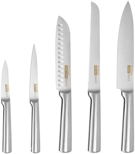 Numola Kitchen Knife Set 5 Piece Kitchen Knife With Ergonomic Handle Sharp Chef Knife Set Professional Stainless Steel Cooking Knife Set For Couple (Silvery) Numola Kitchen Knife Set 5 Piece Kitchen Knife With Ergonomic Handle Sharp Chef Knife Set Professional Stainless Steel Cooking Knife Set For Couple (Silvery)