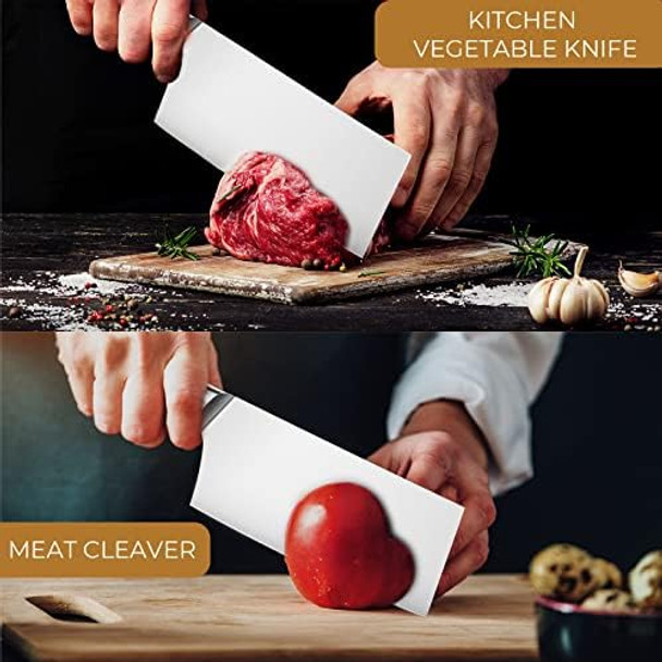 Oaksware Cleaver Knife 7 Inch Chinese Chopping Knife Cleaver German Steel & Ergonomic Abs-Handle Sharp Meat Cleaver For Meat Cutting Vegetable Slicing