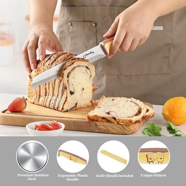 Bread Knife Ohola 8 Inch Serrated Bread Knife For Homemade Bread Bread Cutter For Slicing Bagels Cake (Latest Fun Design)