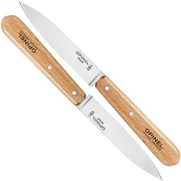 Opinel No. 112 Paring Knives 2 Piece Set Sandvik 12C27 Steel Everyday Use Prep Knives For Chopping Peeling Slicing Trimming Stabilized Sustainably Harvested Beechwood Handles Made In France