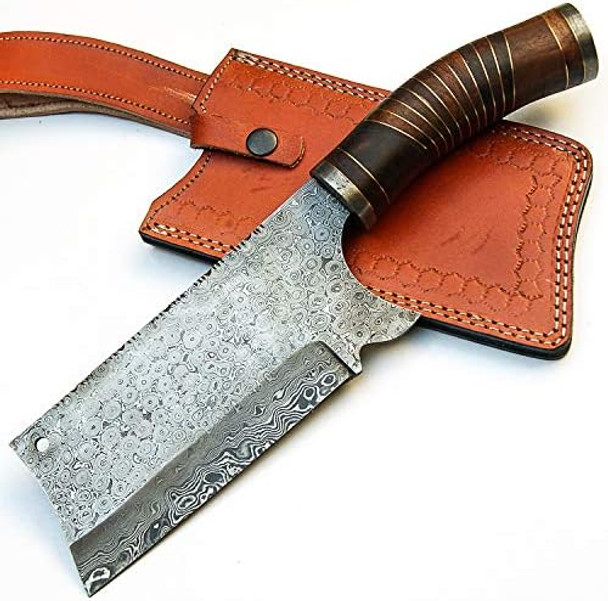 12 Inch - Handmade Damascus Steel - Fixed Blade Cleaver - Chopper Edc Knife With Sheath (Handmade Damascus Steel 9439)