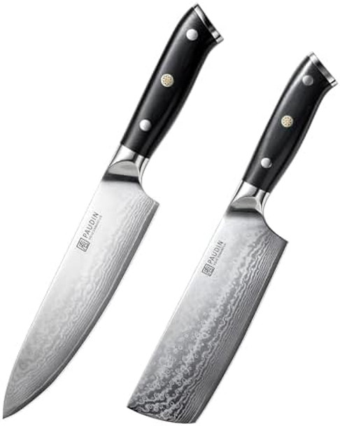 Paudin Damascus Chef Knife + Nakiri Knife Paudin Damascus Chef Knife + Nakiri Knife