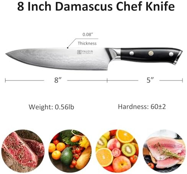 Paudin Damascus Chef Knife + Nakiri Knife Paudin Damascus Chef Knife + Nakiri Knife