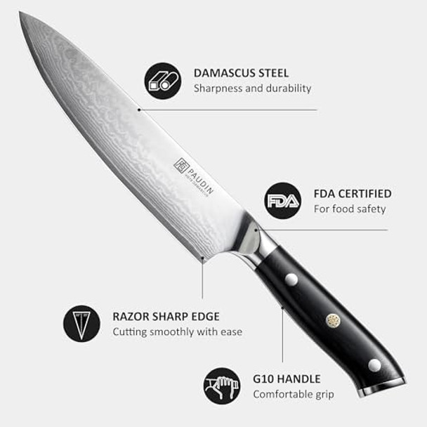 Paudin Damascus Chef Knife + Nakiri Knife Paudin Damascus Chef Knife + Nakiri Knife