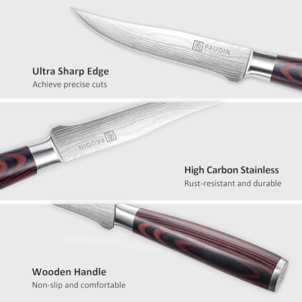 Paudin Utility Knife 5 Inch Kitchen Knife Ultra Sharp High Carbon Stainless Steel Small Chef Knife With Sheath Kitchen Utility Knife With Ergonomic Pakkawood Handle