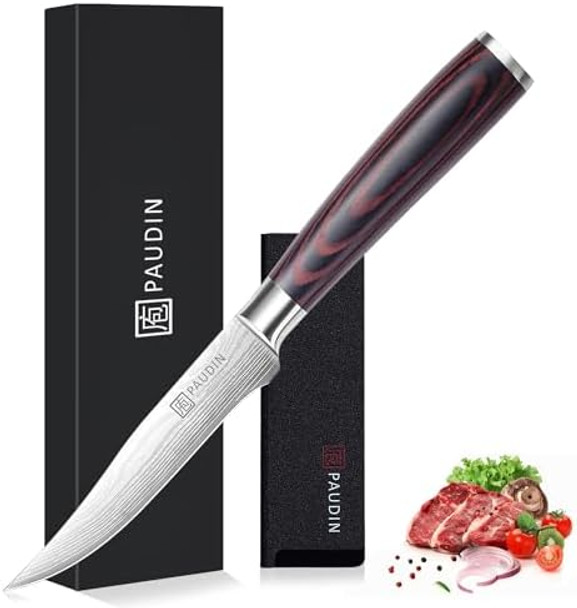 Paudin Utility Knife 5 Inch Kitchen Knife Ultra Sharp High Carbon Stainless Steel Small Chef Knife With Sheath Kitchen Utility Knife With Ergonomic Pakkawood Handle Paudin Utility Knife 5 Inch Kitchen Knife Ultra Sharp High Carbon Stainless Steel Small Chef Knife With Sheath Kitchen Utility Knife With Ergonomic Pakkawood Handle