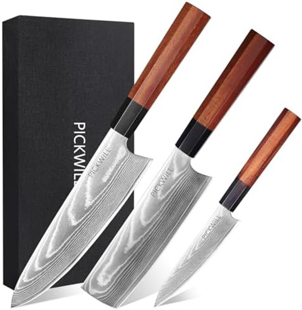 Damascus Knife Set 3-Piecedamascus Kitchen Knife Set With 67 Layers Damascus Steel Kitchen Knifeultra Sharp Japanese Knife Set With Ergonomic Ruby Ebony Handle