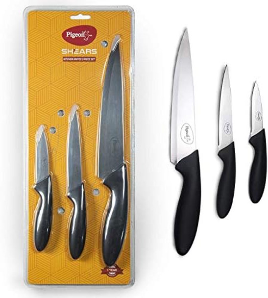 Pigeon 3-Piece Knife Set With Contoured Handle Utility Paring & Chef'S Knife Set For Kitchen Razor-Sharp Stainless Steel Blades Lightweight Dishwasher Safe Ideal For Meat Veggies Herbs & Nuts