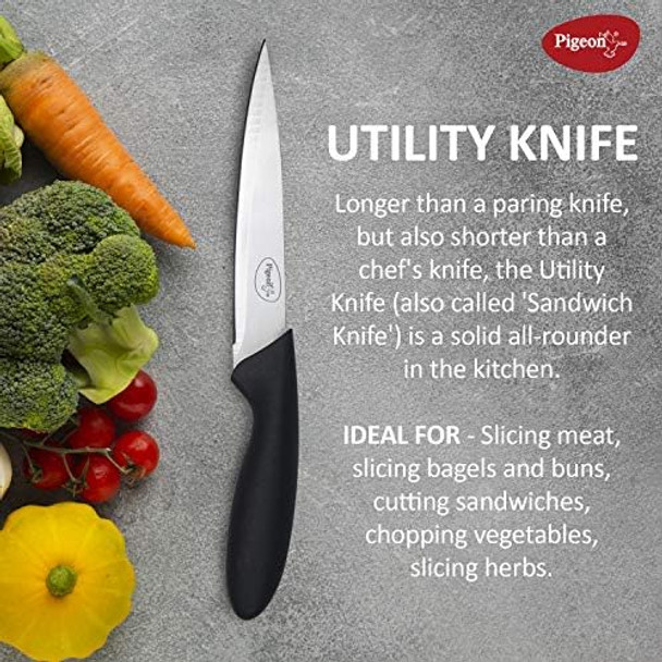 Pigeon 3-Piece Knife Set With Contoured Handle Utility Paring & Chef'S Knife Set For Kitchen Razor-Sharp Stainless Steel Blades Lightweight Dishwasher Safe Ideal For Meat Veggies Herbs & Nuts