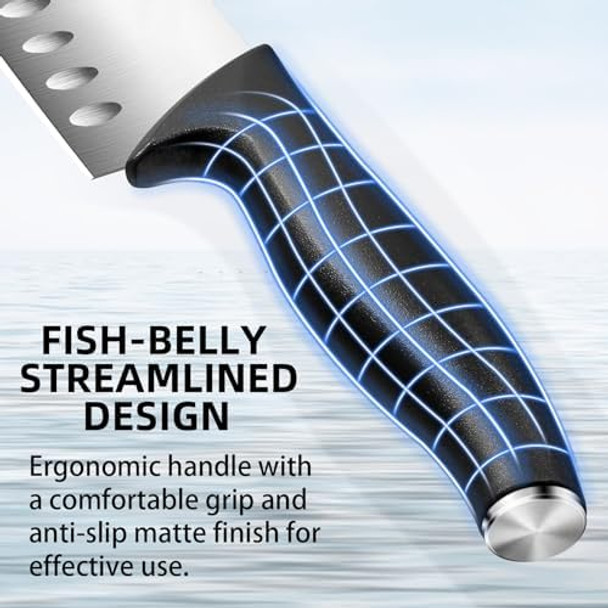 Plys 7 Inch Santoku Knives For Kitchen: Japanese Vegetable Chef Knife - Stainless Steel，Meat Cutting Cooking Tools Black