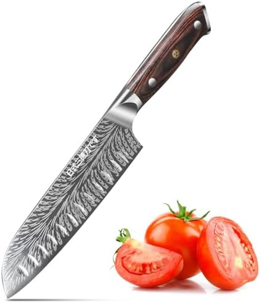 Plys Sharp Santoku Knife For Kitchen: Japanese 7 Inch Professional Chef Knives Stainless Steel Sharp Cutting Meat Cooking Cleaver