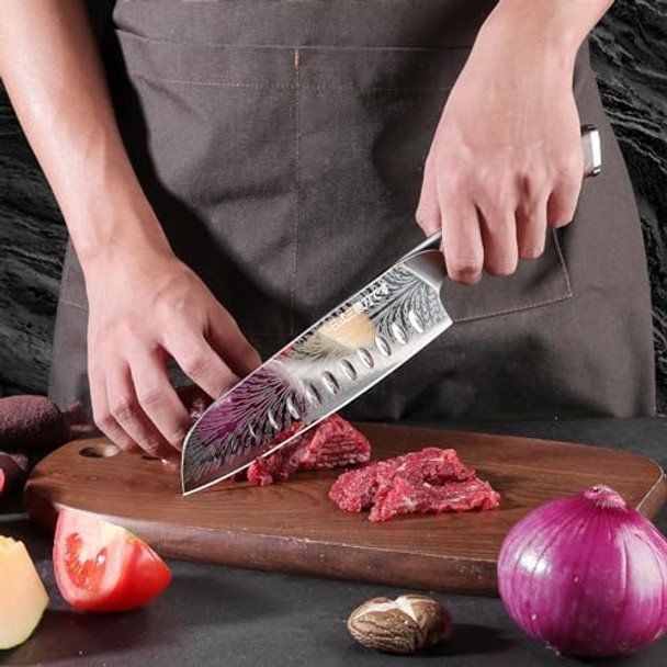 Plys Sharp Santoku Knife For Kitchen: Japanese 7 Inch Professional Chef Knives Stainless Steel Sharp Cutting Meat Cooking Cleaver Plys Sharp Santoku Knife For Kitchen: Japanese 7 Inch Professional Chef Knives Stainless Steel Sharp Cutting Meat Cooking Cleaver