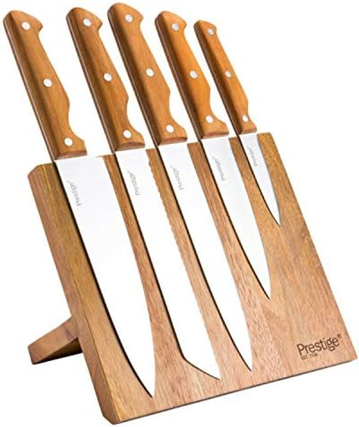 Prestige Magnetic Block Set/Knives/Cutlery 6 Piece Acacia Wood