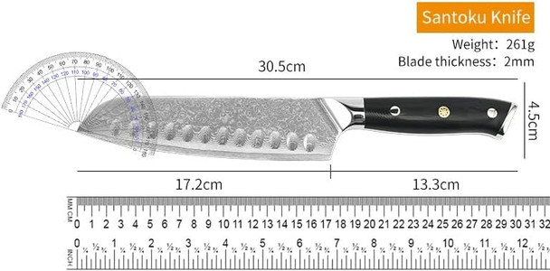 7 Inch Professional Damascus Steel Kitchen Santoku Chef Knife With G10 Handle