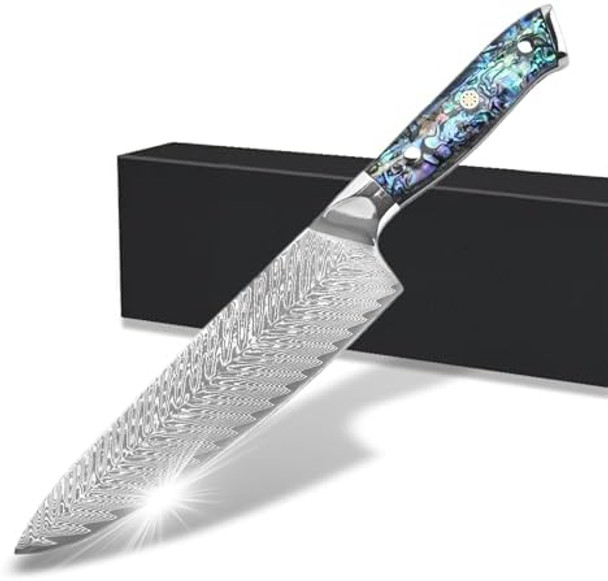 8 Inch Professional Damascus Steel Kitchen Chef Knife With Abalone Shell Handle