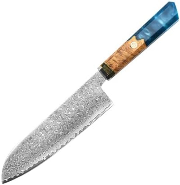 7 Inch Professional Damascus Steel Kitchen Santoku Chef Knife With Hybrid Wood Handle