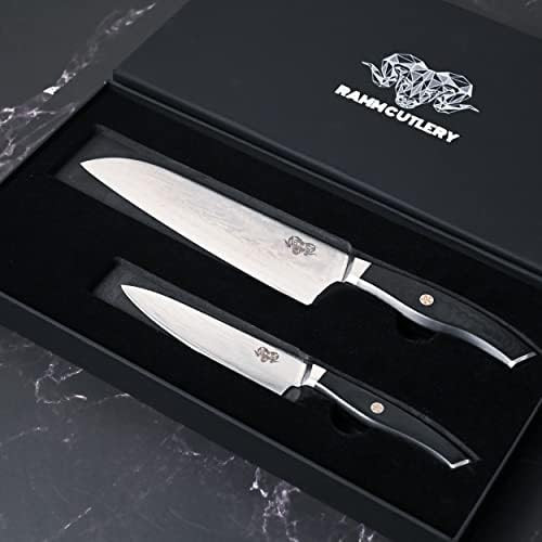 Damascus Steel Knife Set - 7 Inch Santoku & 5 Inch Carving Knives Aus-10 Japanese Steel 67 Layers - Ideal For Slicing Chopping And Professional Kitchen Use