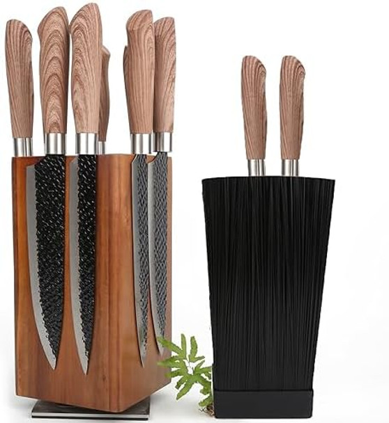 Resafy Magnetic Knife Wooden Block Black 360 Rotatable Knife Holder Rack Magnetic Stands With Strong Enhanced Magnets Kinves Strip