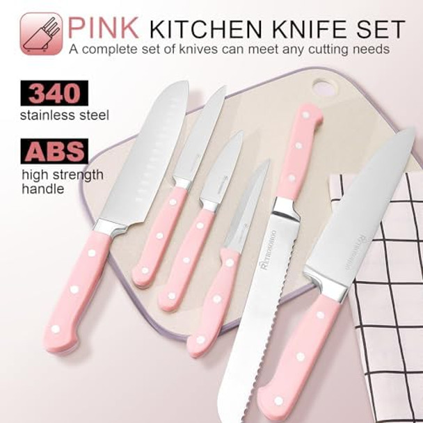 Kitchen Knife Set14-Piece Triple Riveted Knife Block Set High Carbon-Stainless Steel Chef Knife Setrazor-Sharp Knife Set With Wood Blockcutlery Knife Setdurable & Dishwasher Safe (Pink)