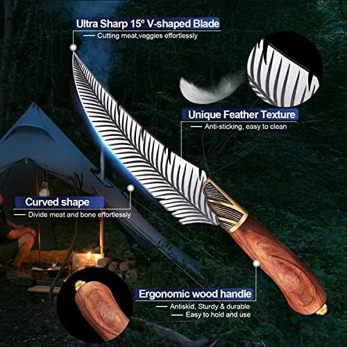 5.9" Feather Knife Serbian Chef Knife Set Forged In Fire Boning Meat Cleaver Knife High Carbon Steel Kitchen Cleaver With Sheath For Outdoor Camping Bbq Collection Christmas Men