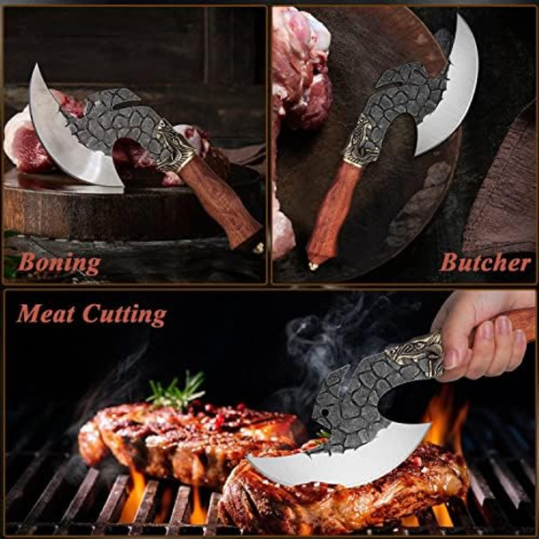 Serbian Chefs Knife Bundle With Butcher Knife For Meat Cutting Kitchen Cooking Outdoor Bbq Camping Hunting Men