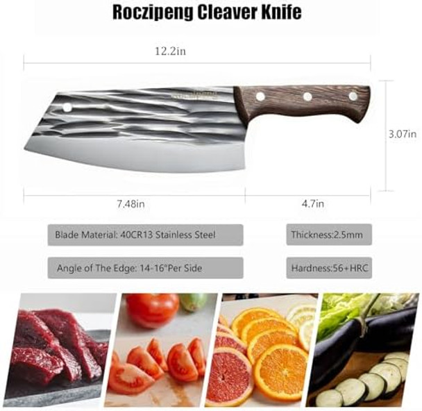 7.48" Ultra-Sharp Meat Cleaver Knife Heavy Duty Stainless Steel Butcher Chopper Cleaver Chef Knife With Ergonomic Handle For Meat & Chicken Bone Cutting Vegetable Slicing - Rust-Resistant & Durable