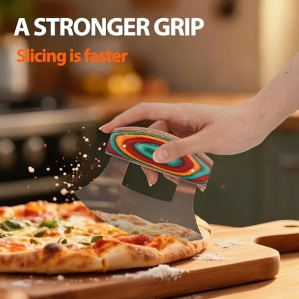 Pizza Cutter Rocker Knife Sharp Ulu Knife With Wooden Handle Stainless Steel Blade Mincing Knives With Colored Wood Stand