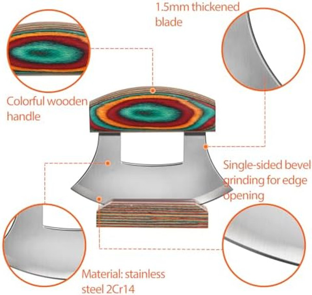 Pizza Cutter Rocker Knife Sharp Ulu Knife With Wooden Handle Stainless Steel Blade Mincing Knives With Colored Wood Stand