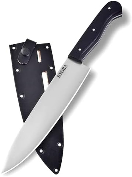 Ryoba Chef Knife - 8 Inch High Carbon Stainless Steel Sharp Kitchen Knife With Ergonomic Handle Box For Family & Restaurant (Black Coating)