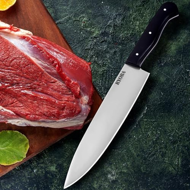 Ryoba Chef Knife - 8 Inch High Carbon Stainless Steel Sharp Kitchen Knife With Ergonomic Handle Box For Family & Restaurant (Black Coating)
