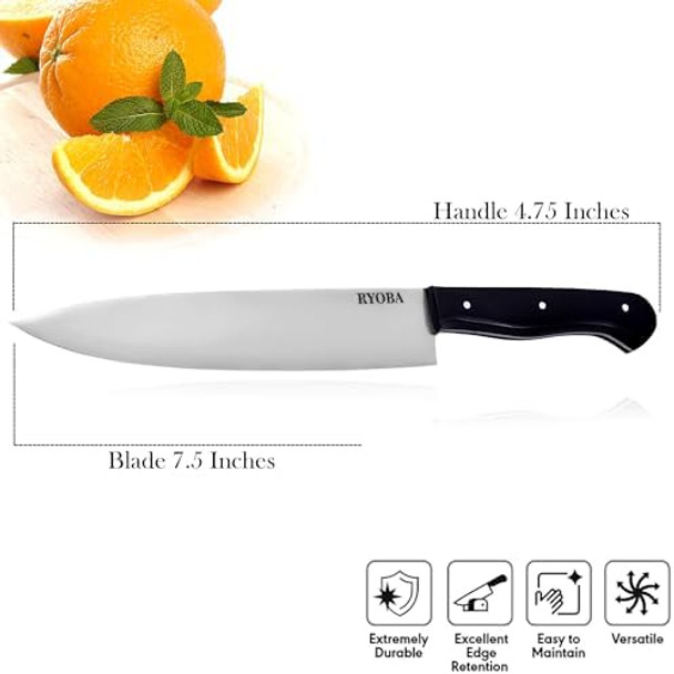 Ryoba Chef Knife - 8 Inch High Carbon Stainless Steel Sharp Kitchen Knife With Ergonomic Handle Box For Family & Restaurant (Black Coating)