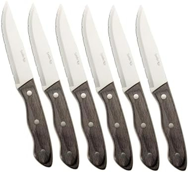 Steak Knives Set 6/12 Piece Options High Carbon Stainless Steel Polishing Wood Handlefull Tang Design5.3" Large Sizeserrated Meat Knife Sharp Dinner Knives (6 Pcs Set)