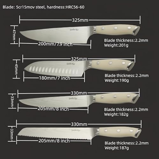 11Pcs Knife Set High Carbon Exclusive German Steel 6 Piece Knife 5Cr15Mov 8" Chef'S Knife 8" Bread Carving Utility Paring Knives Kitchen Scissorsfull Tang Ergonomic White Handle 11Pcs Knife Set High Carbon Exclusive German Steel 6 Piece Knife 5Cr15Mov 8" Chef'S Knife 8" Bread Carving Utility Paring Knives Kitchen Scissorsfull Tang Ergonomic White Handle