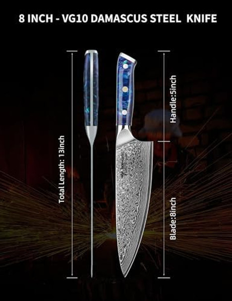 Chef Knife - Xuan Series - Vg10 Damascus Steel Kitchen Knife - Resin Handle (Sapphire Blue)