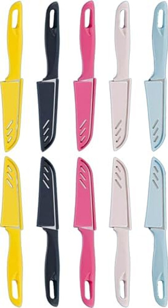 20-Piece Super Value Paring Knife Set - 10 Ultra-Sharp German Steel Fruit & Vegetable Knives With 10 Sheaths Pp Plastic Ergonomic Handle Dishwasher Safe Multi-Color Small Kitchen Peeling Knives.