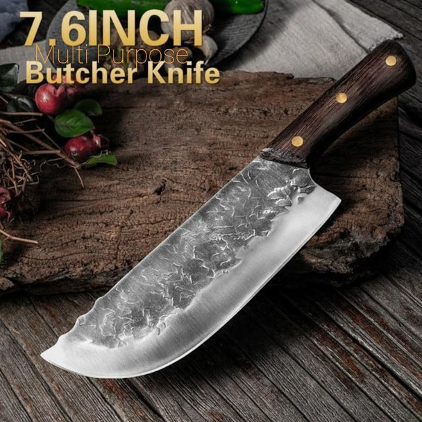 Premium High Carbon Steel Meat Cleaver Chef Knife With Leather Sheath Perfect For Slicing Cutting And Butchering Meat And Vegetables