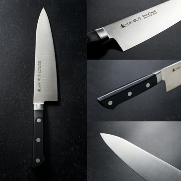 Chef Knife 8.2 Inch Japanese Knife 濃州正宗作 Stainless Steel Black Handle Kitchen Knife Houcho