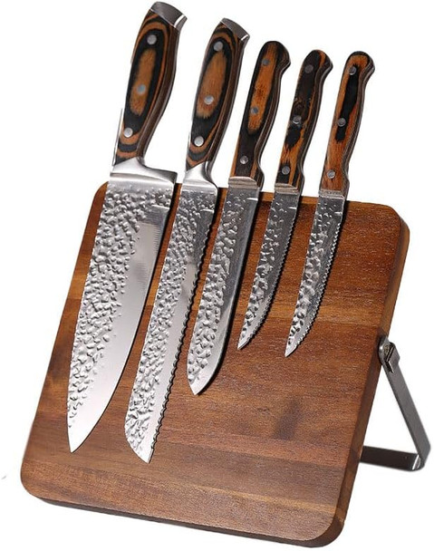 Double-Sided Magnetic Knife Block Acacia Wood Kitchen Knife Holder Universal Storage Organizer