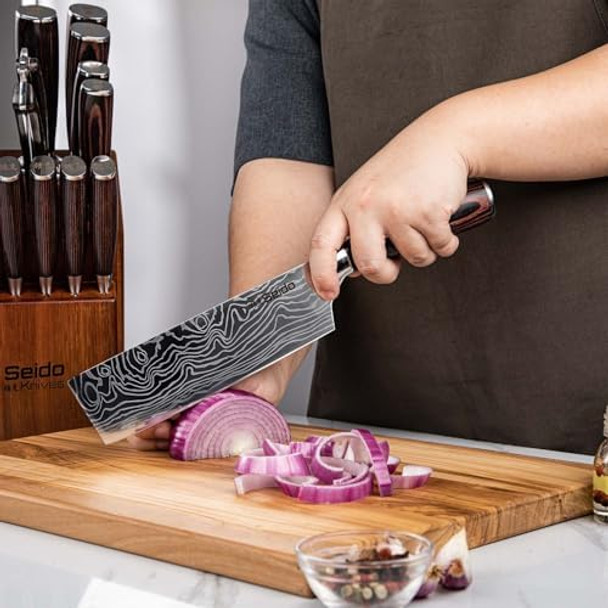 Seido Knives 5-Piece Damascus Master Chef Knife Set - Includes Gyuto Santoku Nakiri Paring Knives - High-Carbon Stainless Steel Kitchen Knives Seido Knives 5-Piece Damascus Master Chef Knife Set - Includes Gyuto Santoku Nakiri Paring Knives - High-Carbon Stainless Steel Kitchen Knives